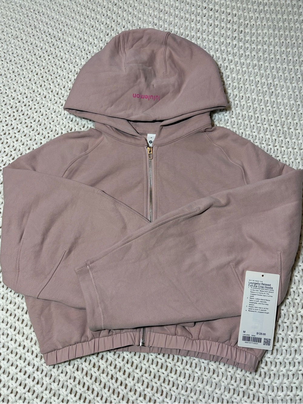 lululemon loungeful relaxed full zip crop hoodie in mink berry size medium
